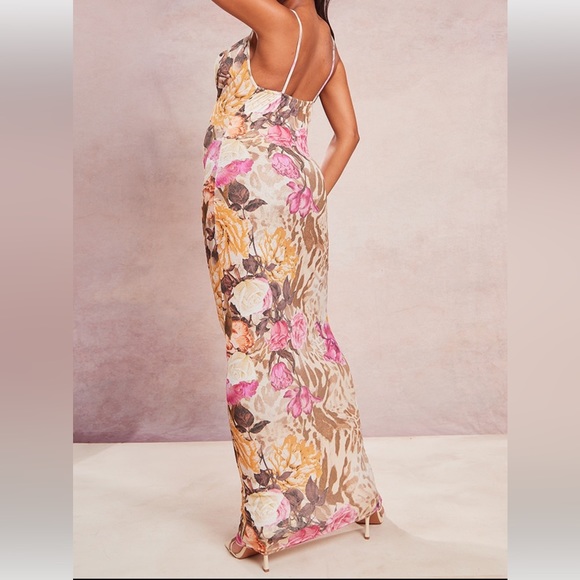 Maternity Beige Floral Printed Cowl Maxi Dress - Picture 4 of 6